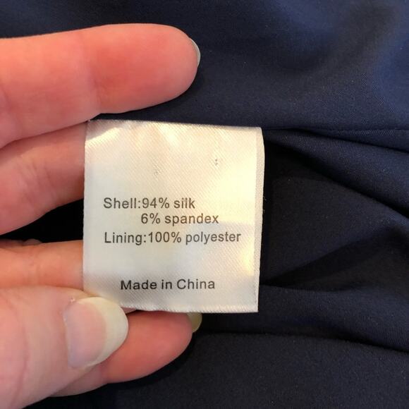 Milly navy blue puff shoulder v neck silk dress size 2 - Picture 9 of 16